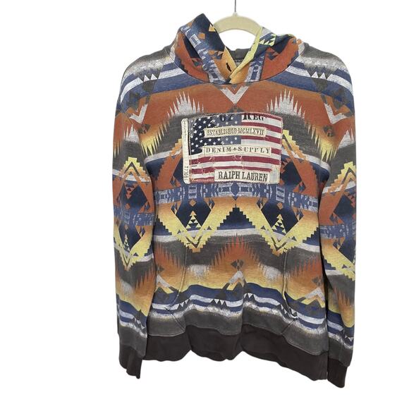Denim & Supply Aztec Print with American Flag Men's  Hoodie Sweatshirt - Picture 1 of 16